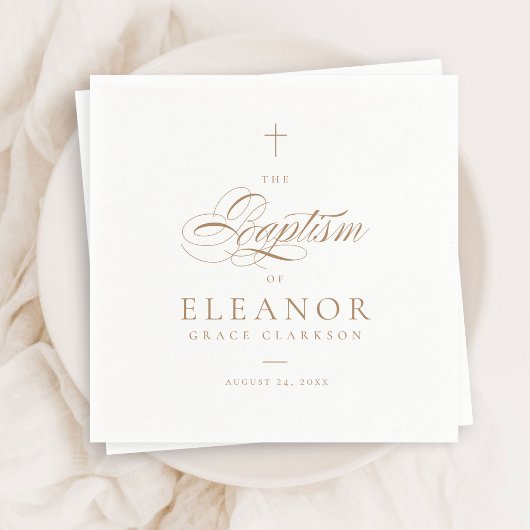 金ゴールドエレガントクロススクリプト書道バプテスマ スタンダードカクテルナプキン