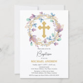 金ゴールドエレガントクロスバプテスマフローラ 招待状 (正面)