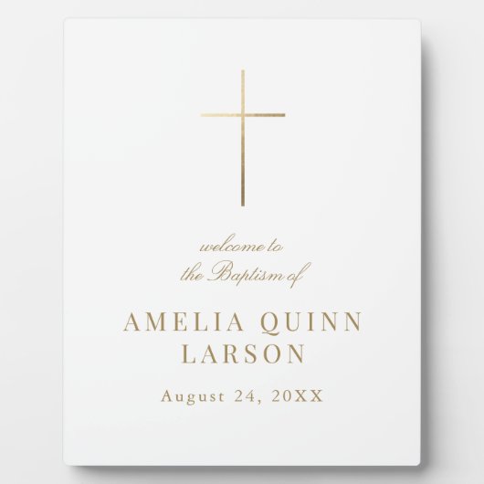 金ゴールドエレガントクロスバプテスマ《キリスト教》洗礼式や命名式歓迎 フォトプラーク (正面)