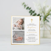 金ゴールドエレガントクロスバプテスマ | スクリプトモダン 招待状 (スタンド正面)