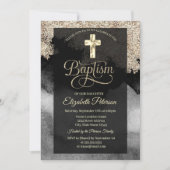 金ゴールドエレガントクロスバプテスマ 招待状 (正面)