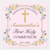 金ゴールドエレガントクロスピンクフローラ第1聖餐式 スクエアシール (正面)