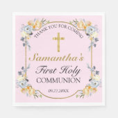 金ゴールドエレガントクロスピンクフローラ第1聖餐式 スタンダードランチョンナプキン (正面)