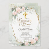 金ゴールドエレガントクロスピンクローズバプテスマ 招待状 (正面/裏面)