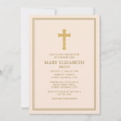 金ゴールドエレガントクロスピンク赤ちゃんバプテスマ 招待状 (正面)