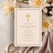 金ゴールドエレガントクロスピンク赤ちゃんバプテスマ 招待状