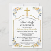 金ゴールドエレガントクロスフローラ第1聖餐式 招待状 (正面)