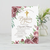 金ゴールドエレガントクロスブルゴーニュバラバプテスマ 招待状 (スタンド正面)