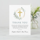 金ゴールドエレガントクロスユーカリ水彩洗礼 サンキューカード (スタンド正面)