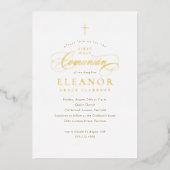 金ゴールドエレガントクロス書道ファーストコムニオン 箔招待状 (正面)