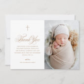 金ゴールドエレガントクロス書道写真バプテスマ サンキューカード (正面)