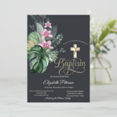 金ゴールドエレガントクロス熱帯花ダークバプテスマ 招待状 (スタンド正面)