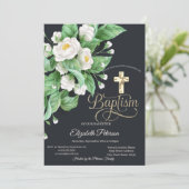 金ゴールドエレガントクロス白い花バプテスマ 招待状 (スタンド正面)