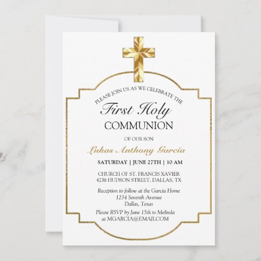 金ゴールドエレガントクロス第一聖餐式 招待状 (正面)