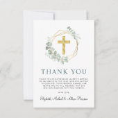 金ゴールドエレガントクロス緑のリース写真バプテスマ サンキューカード (正面)