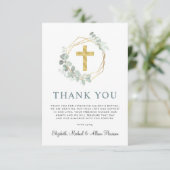 金ゴールドエレガントクロス緑のリース写真バプテスマ サンキューカード (スタンド正面)