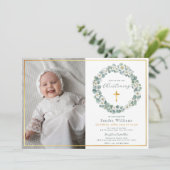 金ゴールドエレガントクロスEucalyptus Greenery写真 招待状 (スタンド正面)