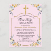 金ゴールドエレガントクロスPInkフローラ第1聖餐式 ポストカード (正面)
