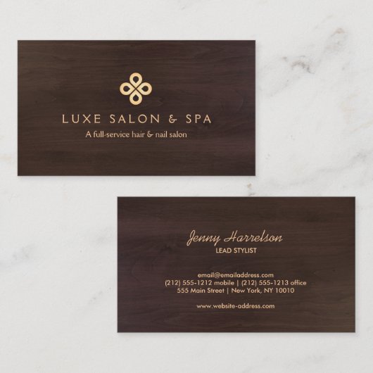 金ゴールドエレガントクローバーロゴサロン、スパ 名刺 (正面/裏面)