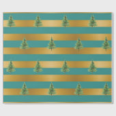 金ゴールドエレガントグストライプリー、松の木、休日 ラッピングペーパー (フラット)
