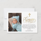 金ゴールドエレガントグラシアススペインのバプテスマ サンキューカード (正面)