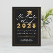 金ゴールドエレガントグラッドキャップフレームブラック2024卒業 案内状 (スタンド正面)