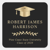 金ゴールドエレガントグラッドキャップブラック卒業 スクエアシール (正面)