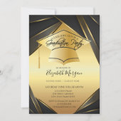 金ゴールドエレガントグラッドキャップブラック金ゴールド卒業 招待状 (正面)