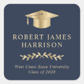 金ゴールドエレガントグラッドキャップブルー卒業 スクエアシール (正面)