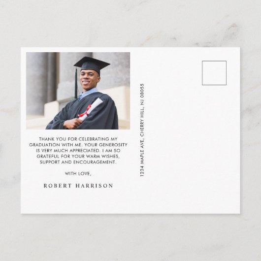 金ゴールドエレガントグラッドキャップ写真卒業ありがとう ポストカード (裏面)