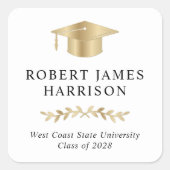 金ゴールドエレガントグラードキャップホワイト卒業 スクエアシール (正面)