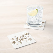 金ゴールドエレガントグリッターで雪文字雪片 スクエアペーパーコースター (インサイチュ)