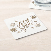 金ゴールドエレガントグリッターで雪文字雪片 スクエアペーパーコースター (アングル)