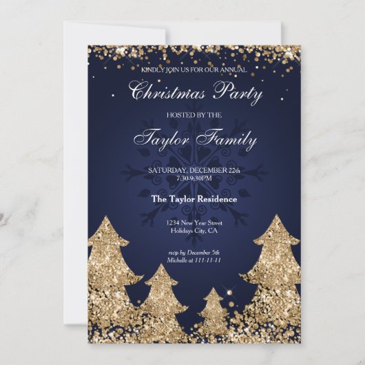 金ゴールドエレガントグリッターのクリスマス企業のパーティー 招待状 (正面)
