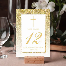 金ゴールドエレガントグリッターの確認又は洗礼 テーブルナンバー