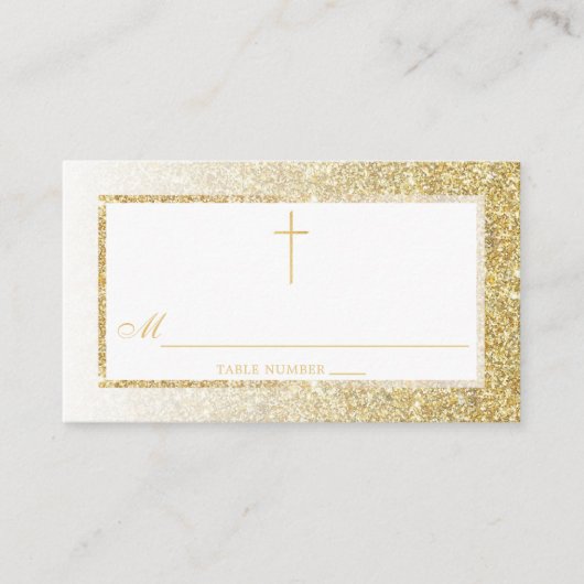 金ゴールドエレガントグリッターの確認又は洗礼 プレイスカード (正面)