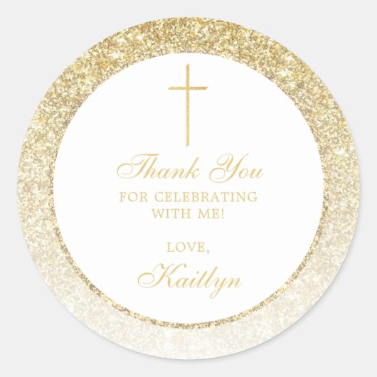 金ゴールドエレガントグリッターの確認又は洗礼 ラウンドシール (正面)
