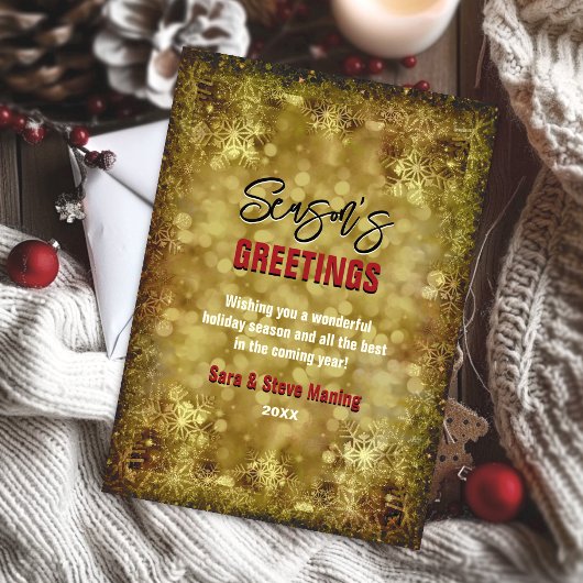 金ゴールドエレガントグリッターの雪片クリスマスグリーティング シーズンカード