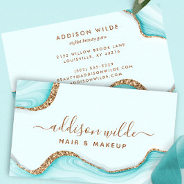 金ゴールドエレガントグリッターアクアアクアマーブルアガテモダンシック 名刺