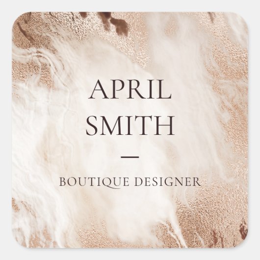 金ゴールドエレガントグリッターアゲート大理石テクスチャベージュ スクエアシール (正面)