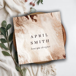 金ゴールドエレガントグリッターアゲート大理石テクスチャベージュ スクエア名刺