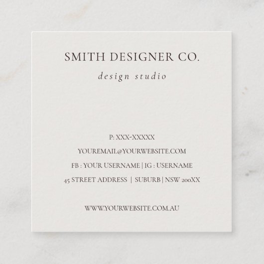 金ゴールドエレガントグリッターアゲート大理石テクスチャベージュ スクエア名刺 (裏面)