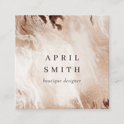 金ゴールドエレガントグリッターアゲート大理石テクスチャベージュ スクエア名刺 (正面)