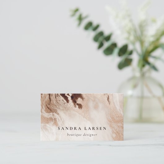金ゴールドエレガントグリッターアゲート大理石テクスチャベージュ 名刺 (スタンド正面)