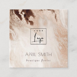 金ゴールドエレガントグリッターアゲート大理石QRコードロゴ スクエア名刺