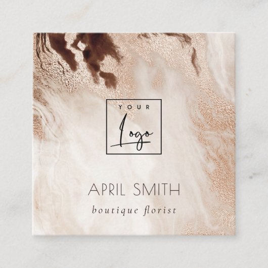 金ゴールドエレガントグリッターアゲート大理石QRコードロゴ スクエア名刺 (正面)