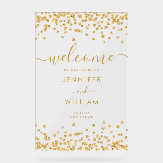 金ゴールドエレガントグリッターウェディングパーティーへようこそ アクリルサイン (正面)