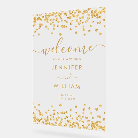 金ゴールドエレガントグリッターウェディングパーティーへようこそ アクリルサイン (傾斜)