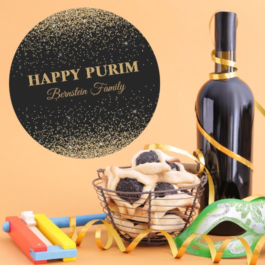 金ゴールドエレガントグリッターカスタマイズへブルーHappy Purim ラウンドシール