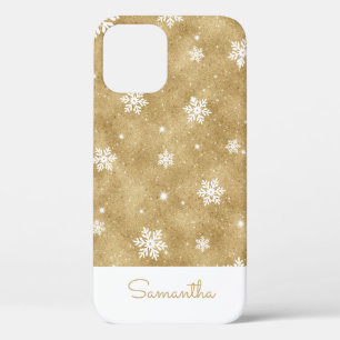 金ゴールドエレガントグリッタークリスマススノーフレークパターン iPhone 12ケース